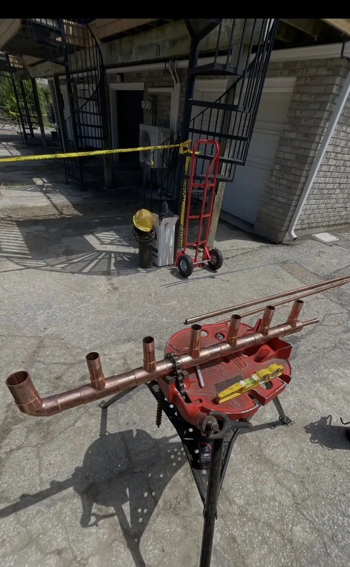 Copper manifold fabrication for a commercial plumbing project