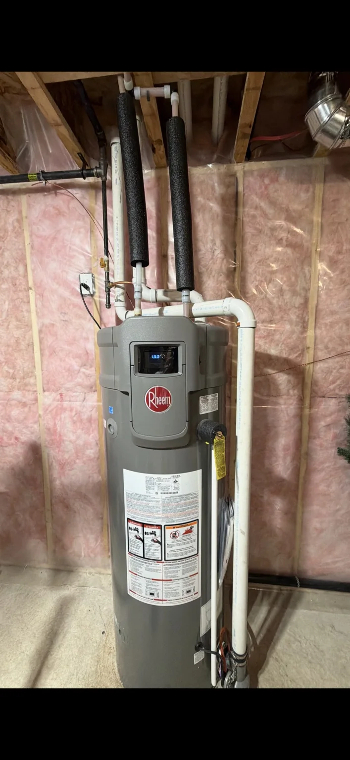 Rheem water heater installation with water piping
